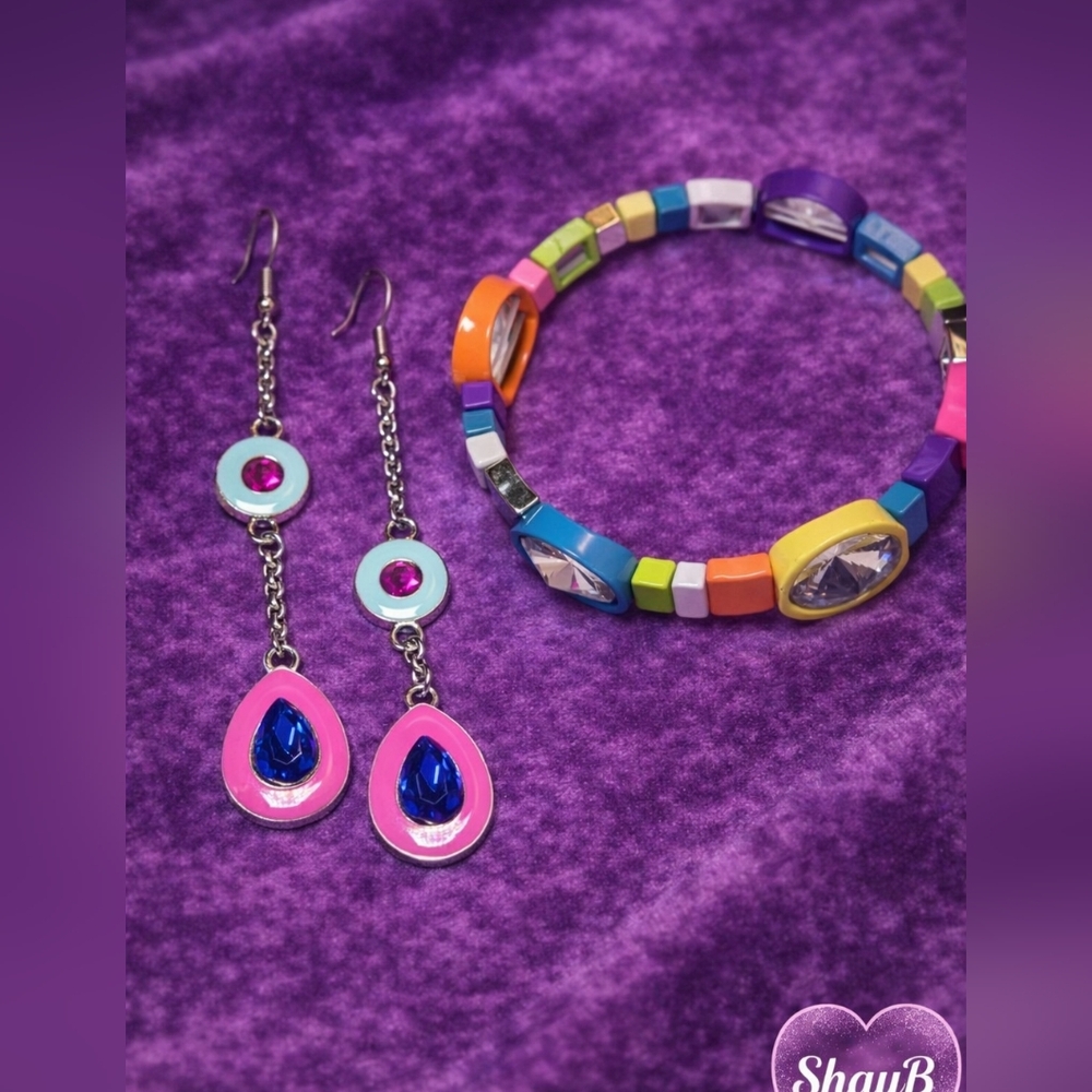 paparazzi Pink Blue Teardrop Dangle Earrings